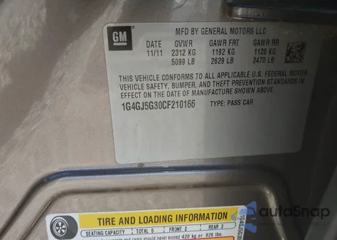 2012 Buick Lacrosse Touring Group из США, поврежденный, VIN 1G4GJ5G30CF210166